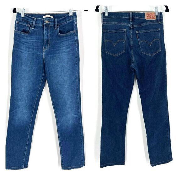 Levis Womens Stretch H Rise Straight Jeans Blue Denim Medium Wash Size 6 size 29 - Picture 1 of 12